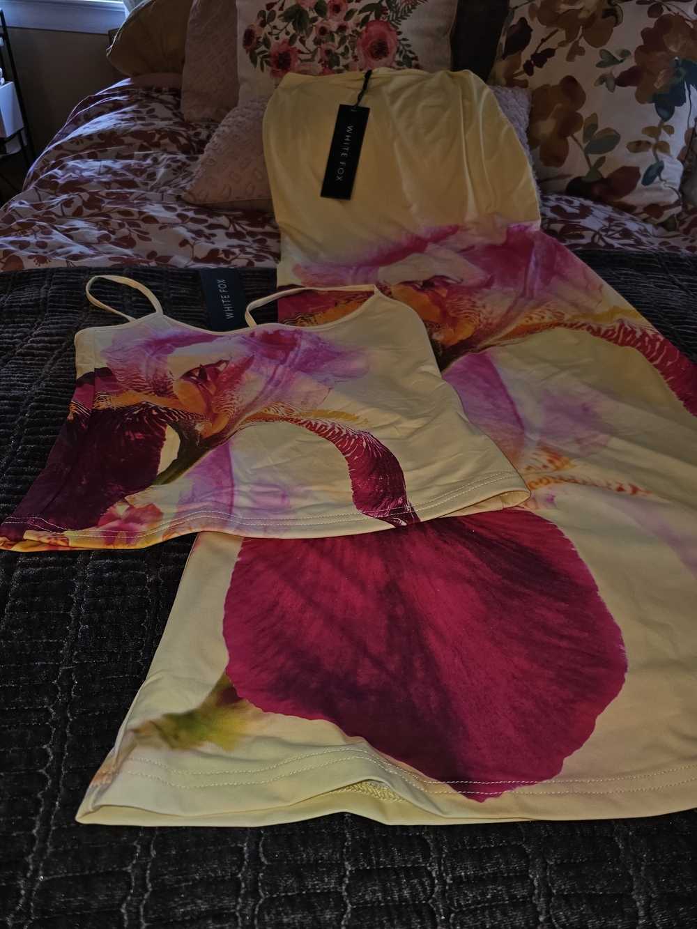 White Fox Boutique Yellow Maxi Dress with Pink Floral Print - Picture 2 of 8